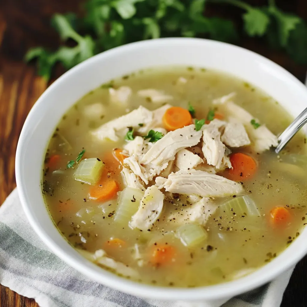 Closeup Rotisserie Chicken Soup Shot