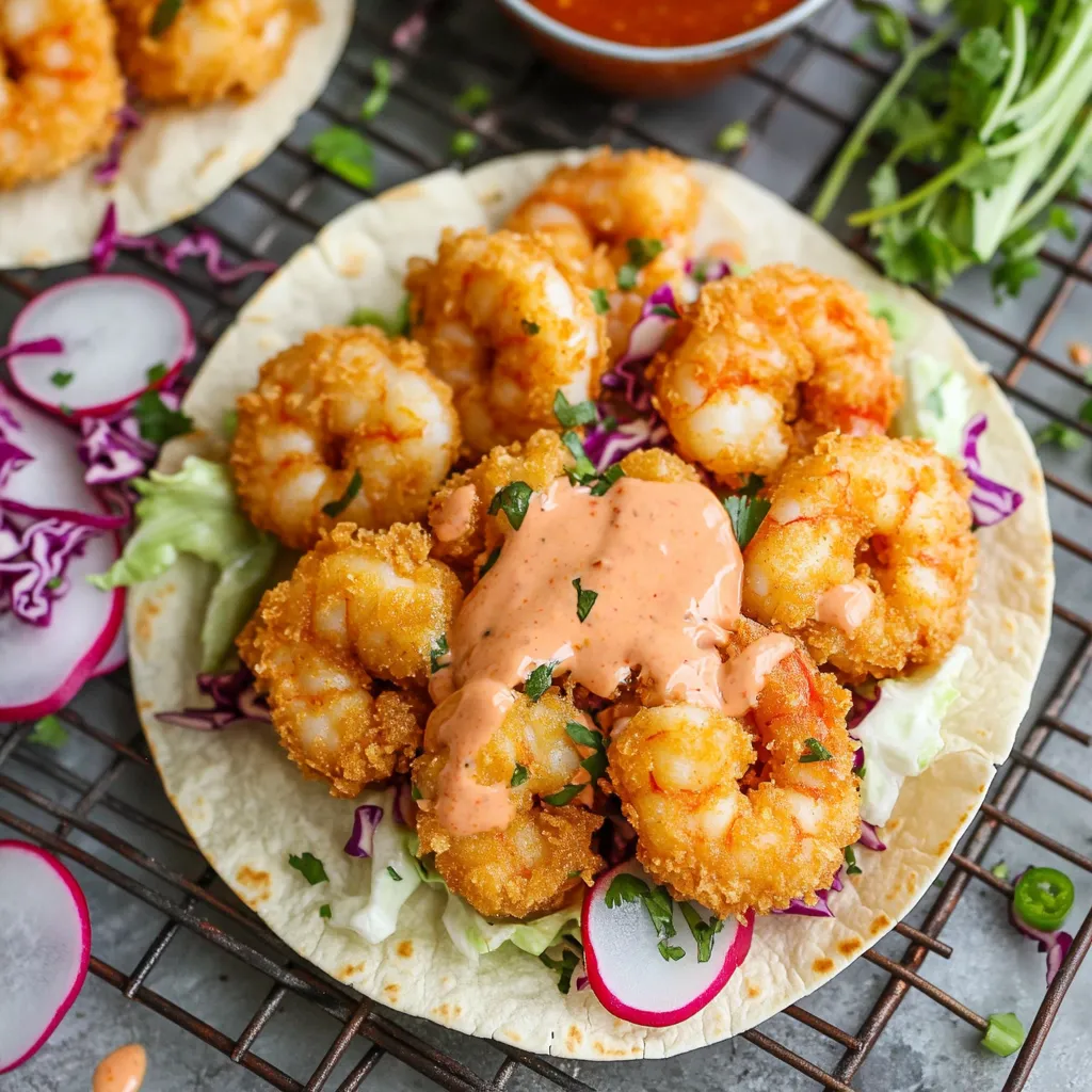 Delicious Bang Bang Shrimp Tacos Closeup