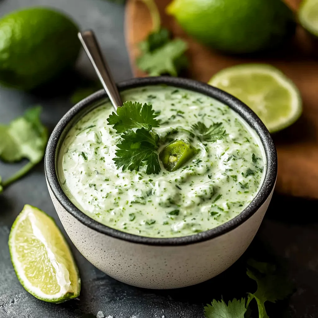 Delicious Creamy Cilantro Garlic Sauce With Jalapeños & Limes