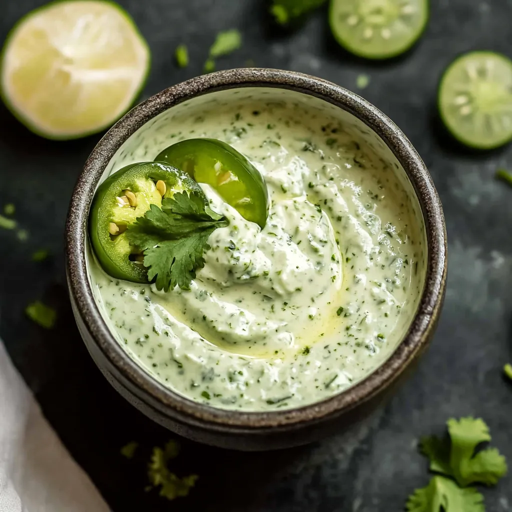 Close-up Cilantro Garlic Sauce With Jalapeños & Limes Recipe