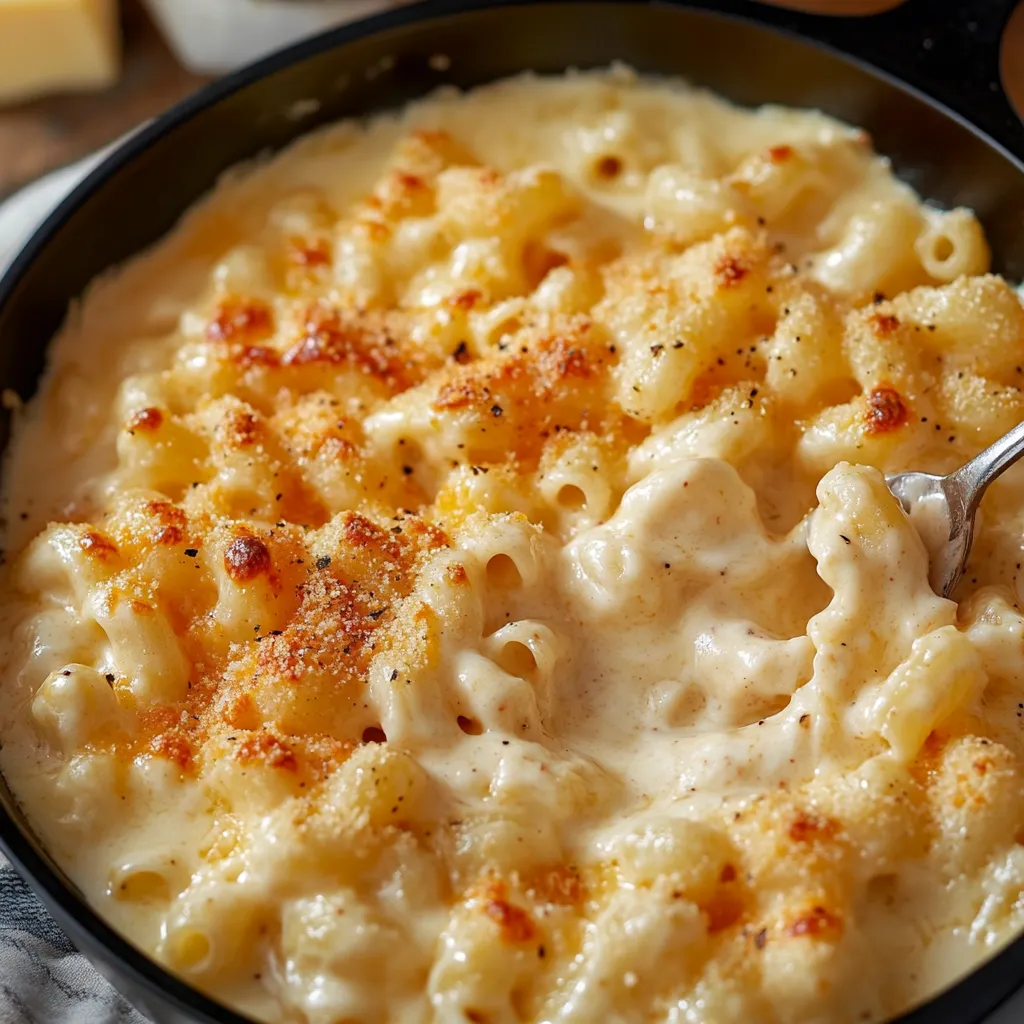Golden Mac and Cheese topped with crust