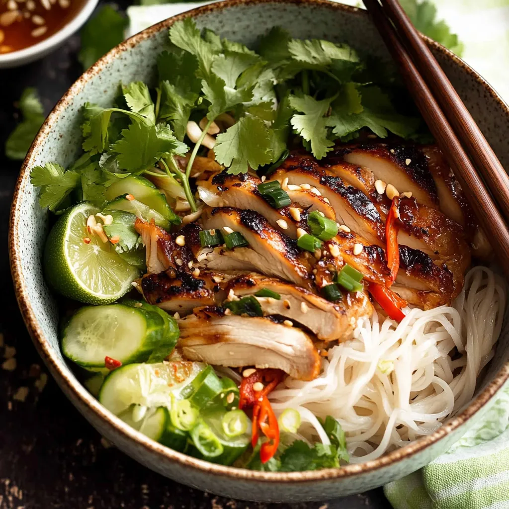 A beautiful bowl featuring Asian noodles with meat and colorful vegetables.