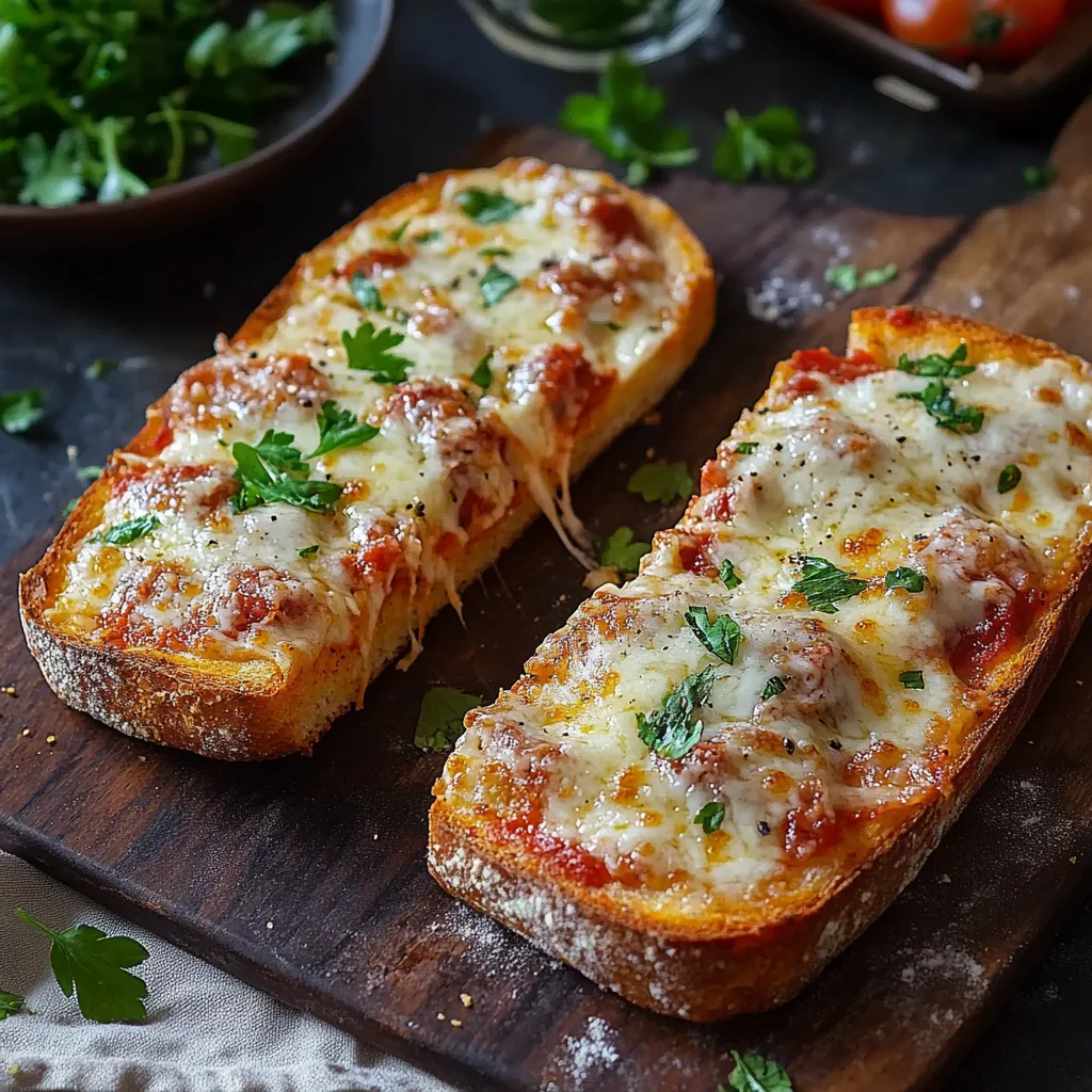 Garlicky tomato and cheese pizza slices on a cutting board.