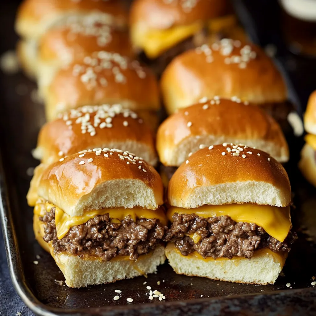 A tray of fluffy buns with gooey cheese and sesame seeds.