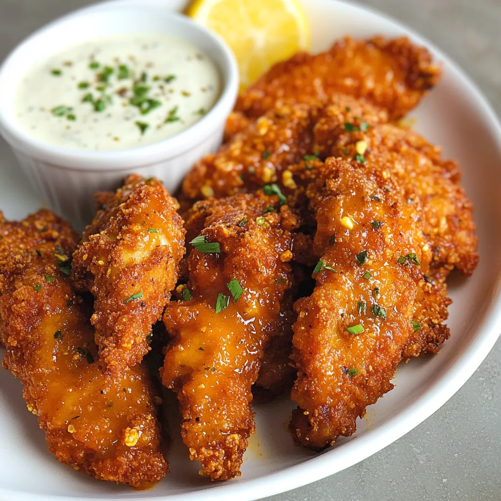 A plate of fried chicken with a bowl of dipping sauce on the side.