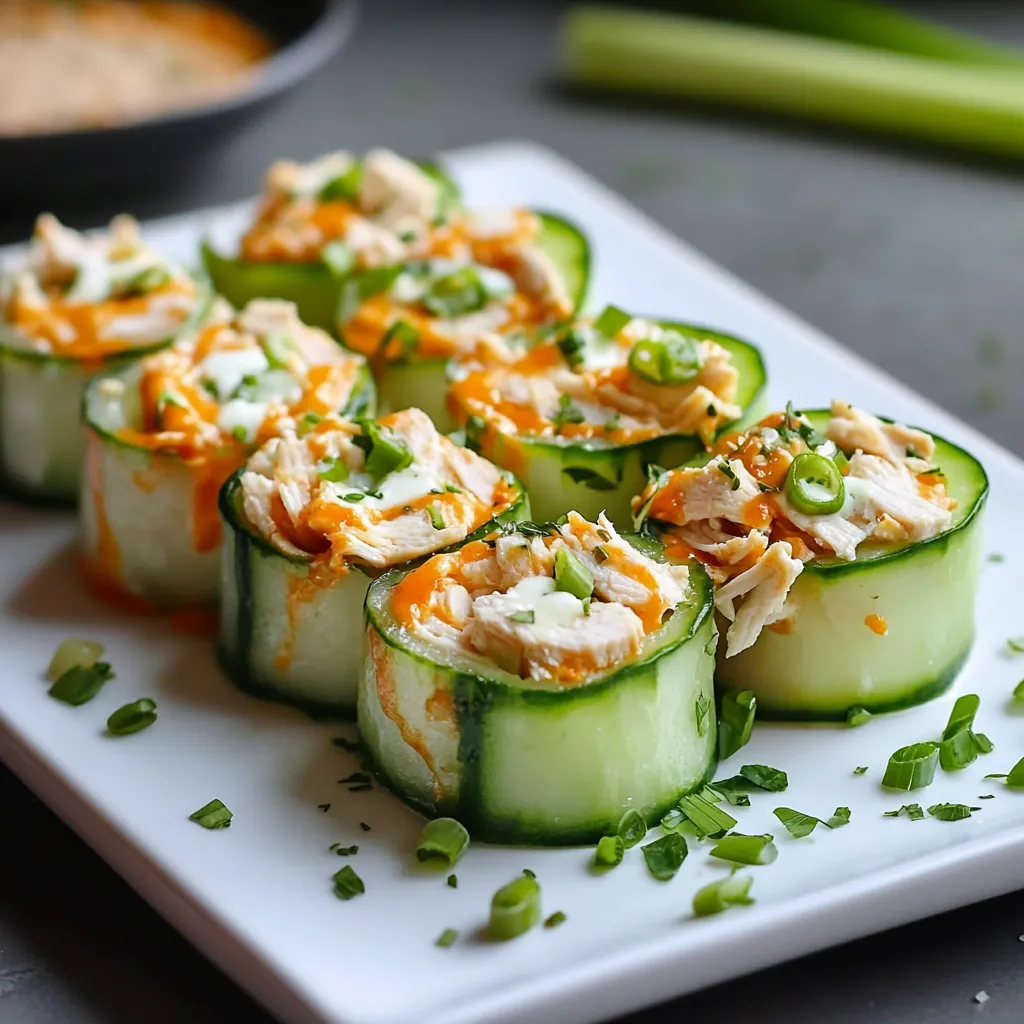 A plate of food with a variety of vegetables and meat, including cucumbers, carrots, and chicken.