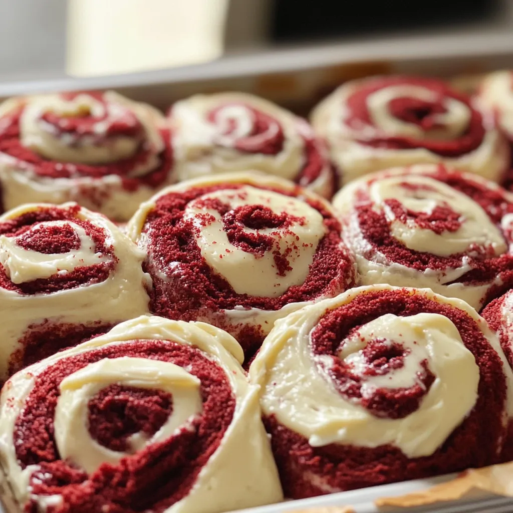 A pan full of red swirl rolls.