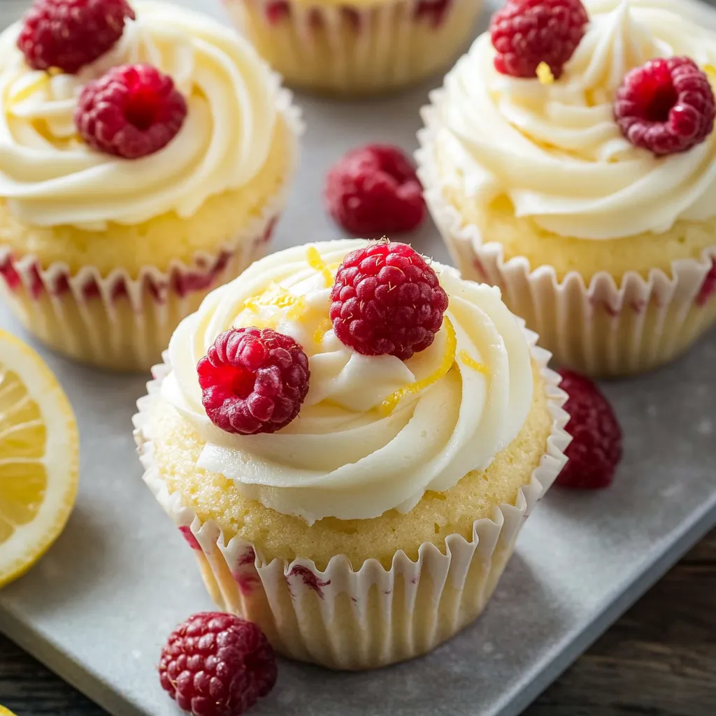A cupcake with white frosting and raspberries on top.