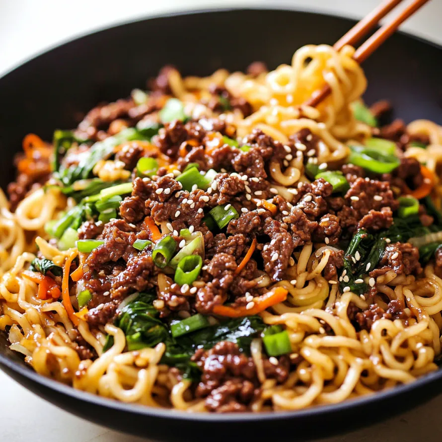 A bowl of tender noodles with savory beef and fresh vegetables.