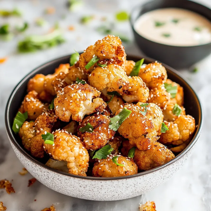 A bowl of crispy cauliflower with sauce.