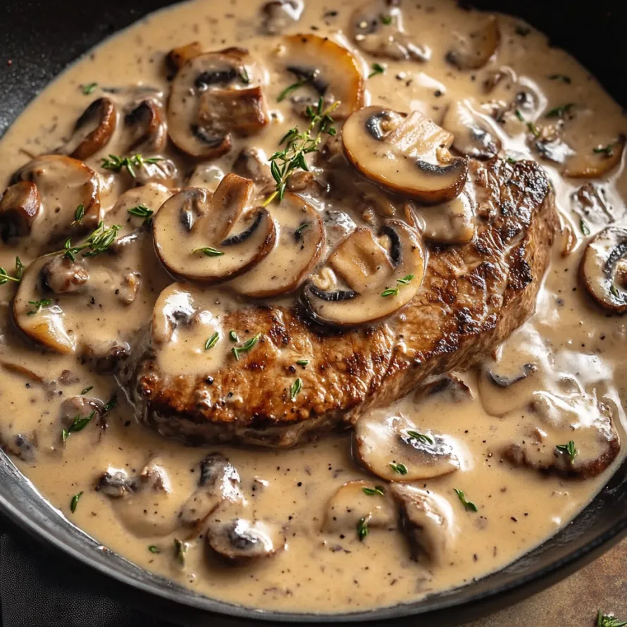 A pan of mushrooms and meat.