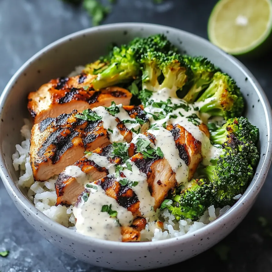 A bowl with broccoli, chicken, and rice.