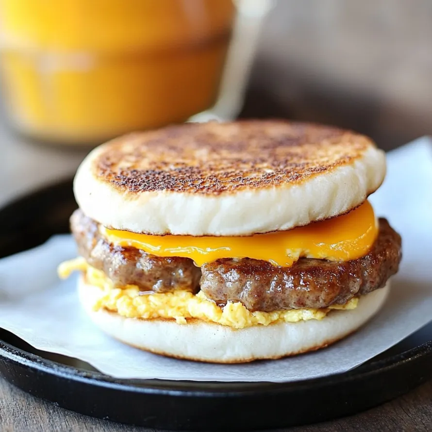 A delicious breakfast sandwich featuring egg and cheese.