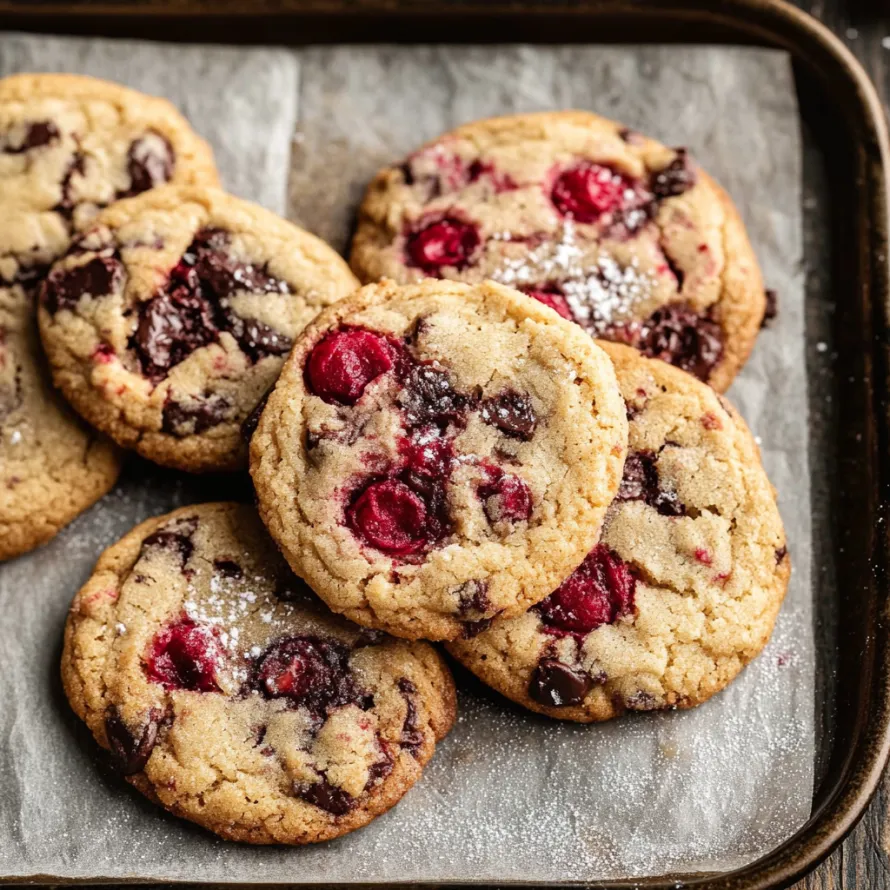 A tray of cookies with white powder on top.