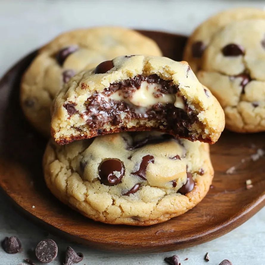 A bite taken out of a chocolate chip cookie.