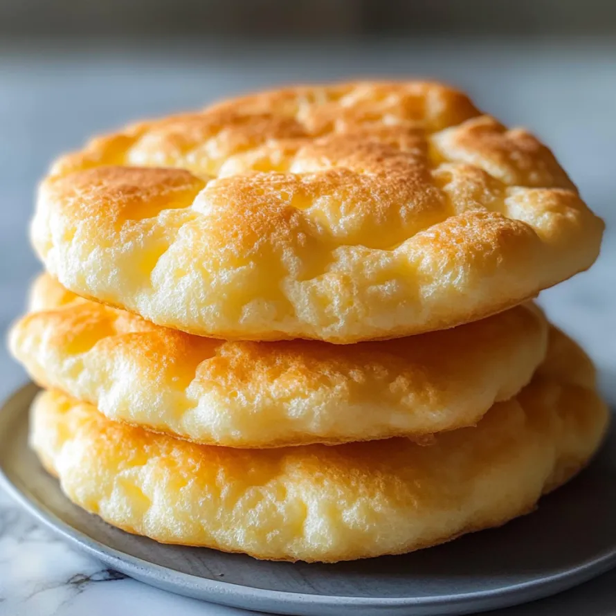 Three golden-brown, fluffy rounds stacked on each other.