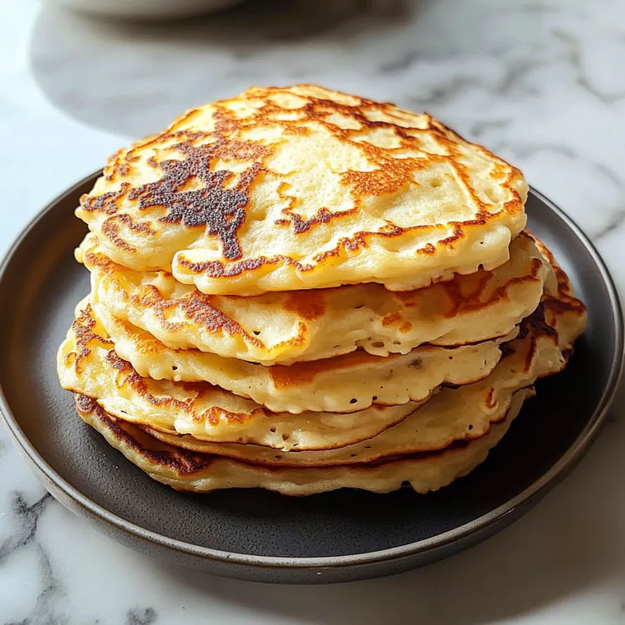 A tall stack of pancakes plated.