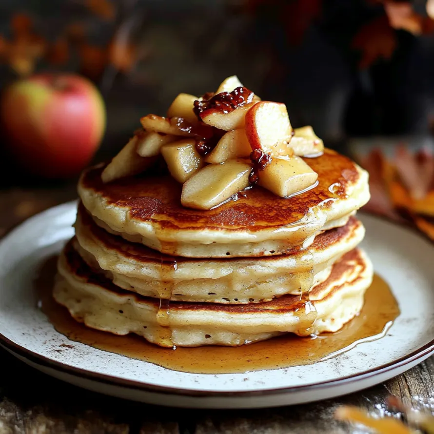 A stack of pancakes with apples on top.