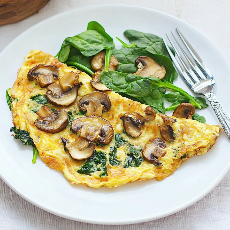 A dish featuring sautéed mushrooms and spinach with eggs.