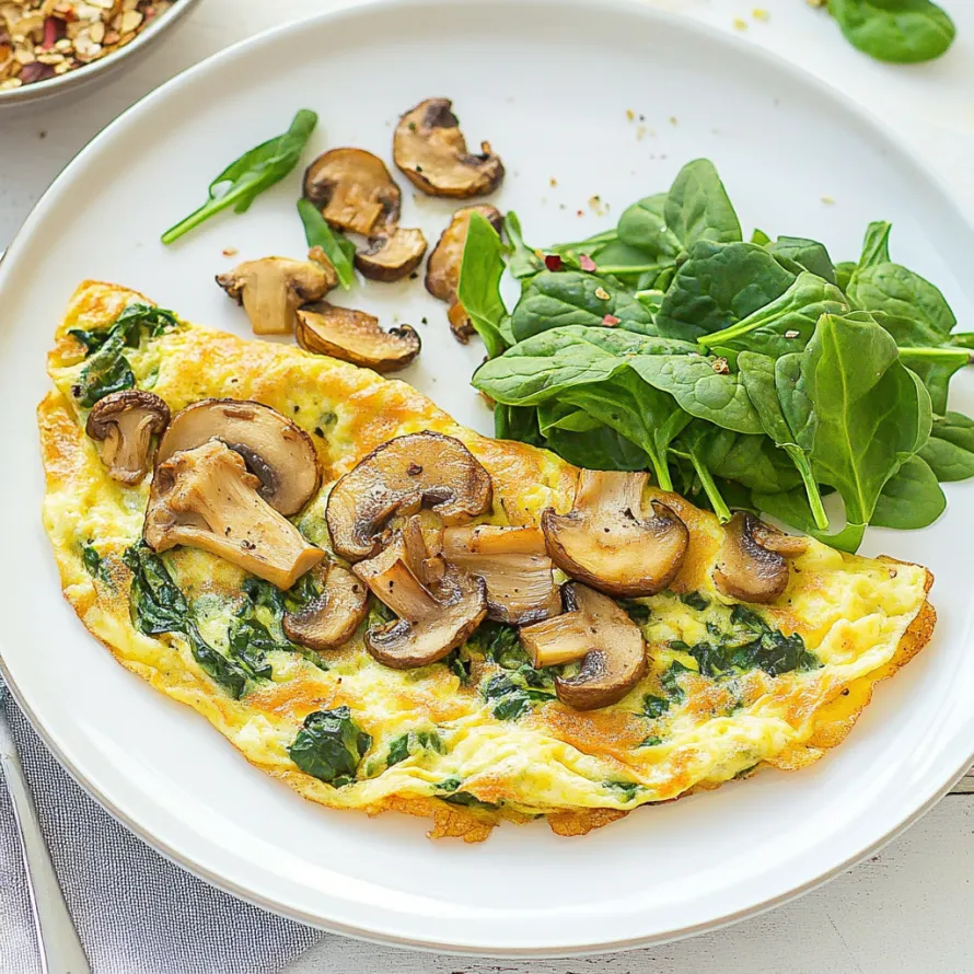 A plate of food with mushrooms and spinach.