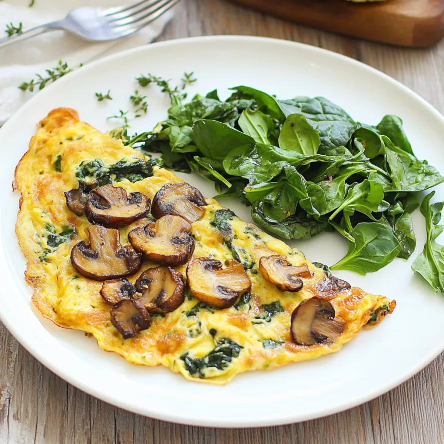 A plate of food with mushrooms and spinach.