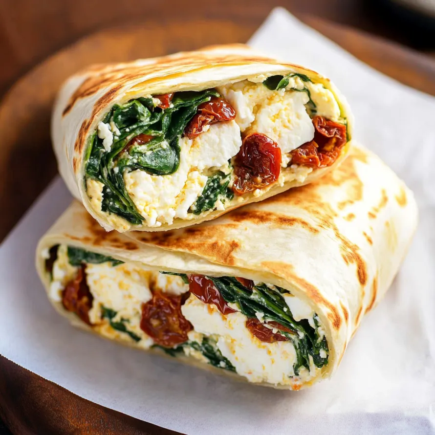 A wrap packed with spinach and creamy cheese.