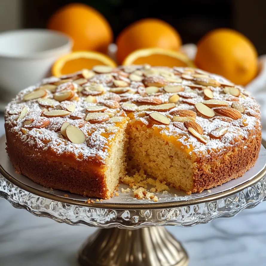 A slice of cake with almonds on top.