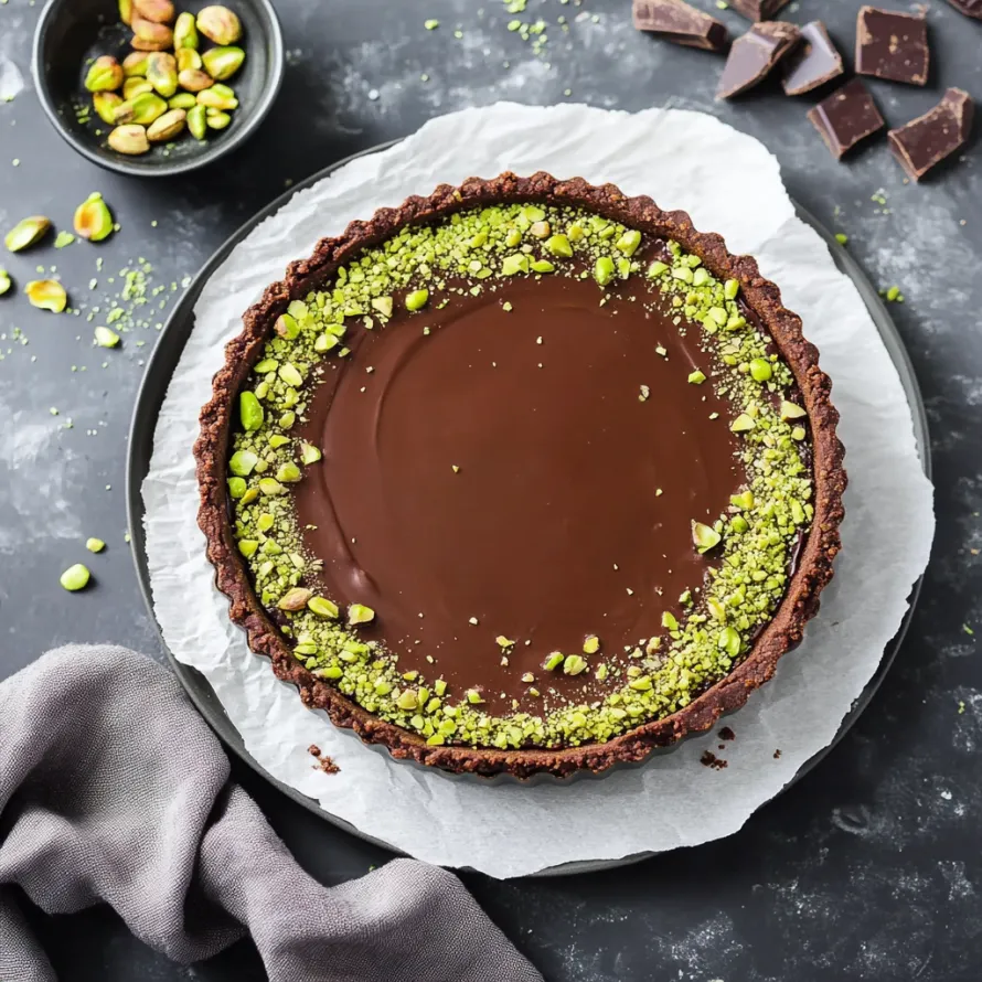 A chocolate dessert with almonds on top.