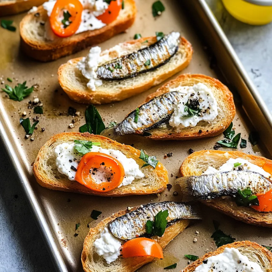 Some toasted bread with tomatoes and creamy cheese on top.