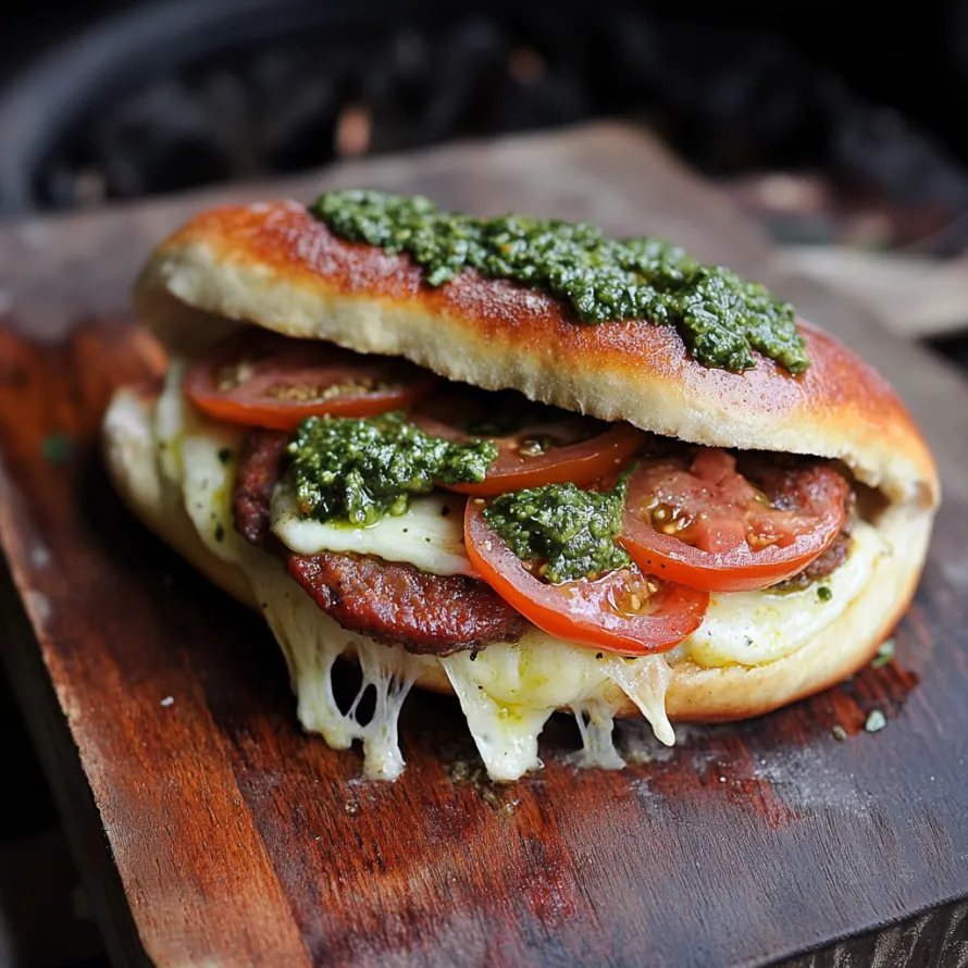 A hot dog with tomatoes and spinach on a bun.