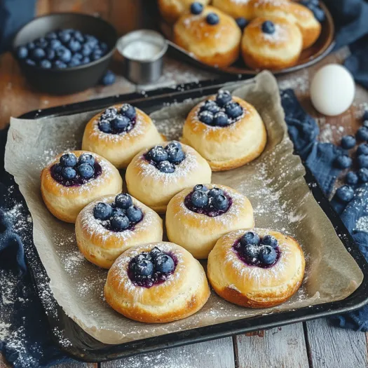 A tray of blueberry filled pastries.