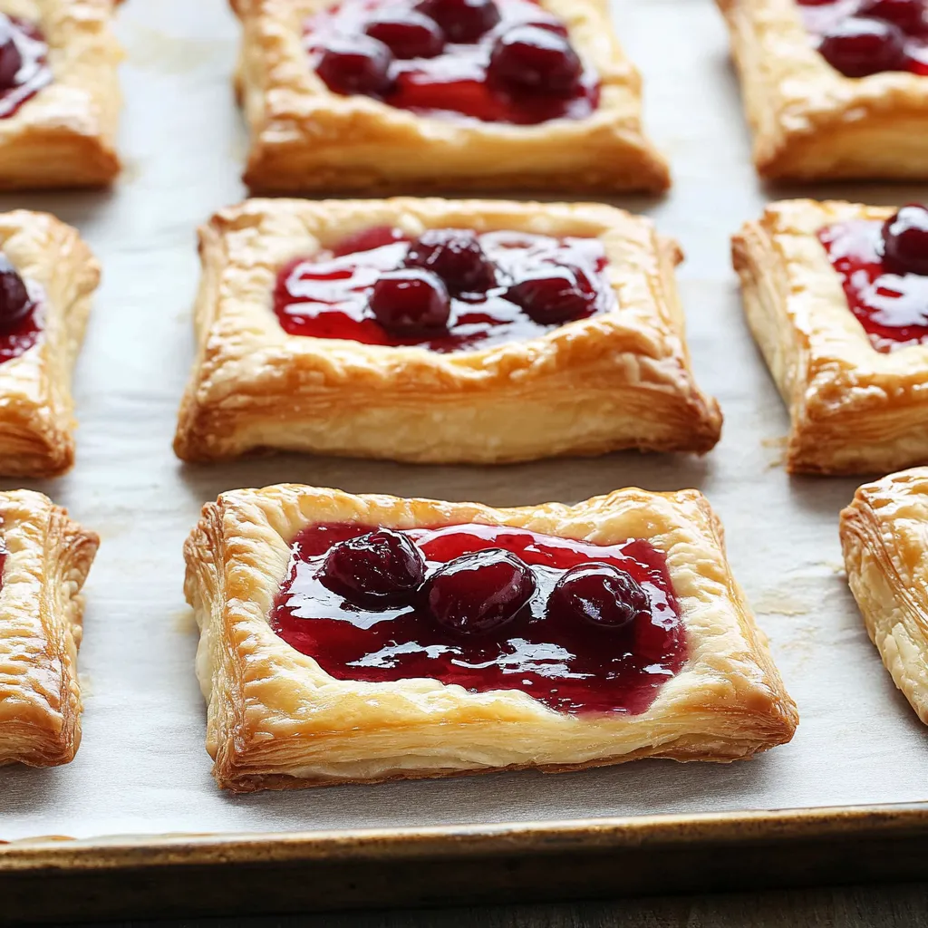 A tray of pastries with jelly and berries.