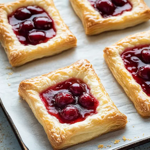 A plate of four pastries with jelly.