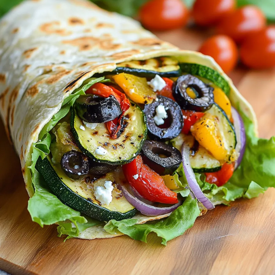 A wrap with vegetables and olives.