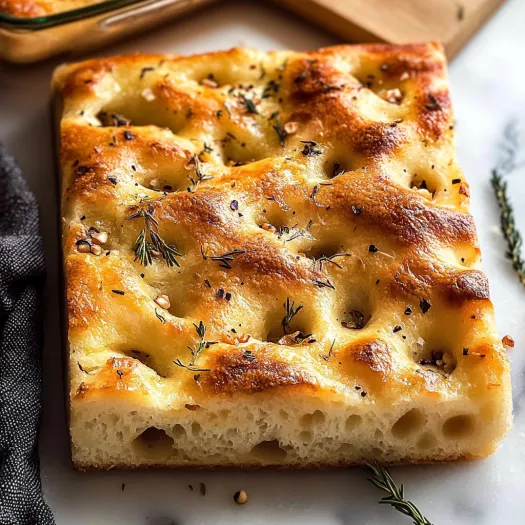 A slice of pizza with herbs on top.