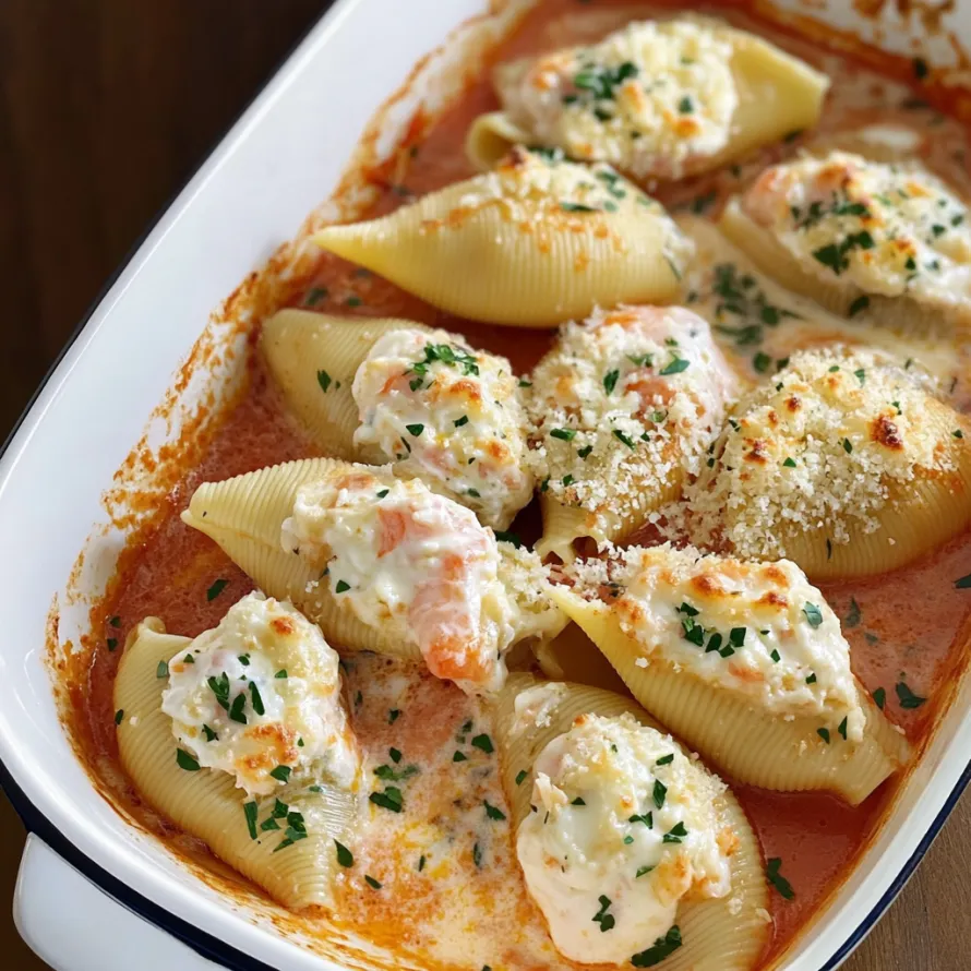 Pasta shells loaded with cheese and saucy tomato goodness in a bowl.