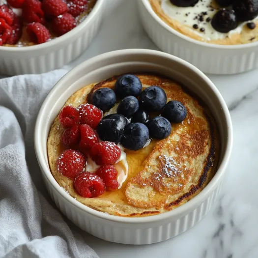 A bowl of food with berries and cream.
