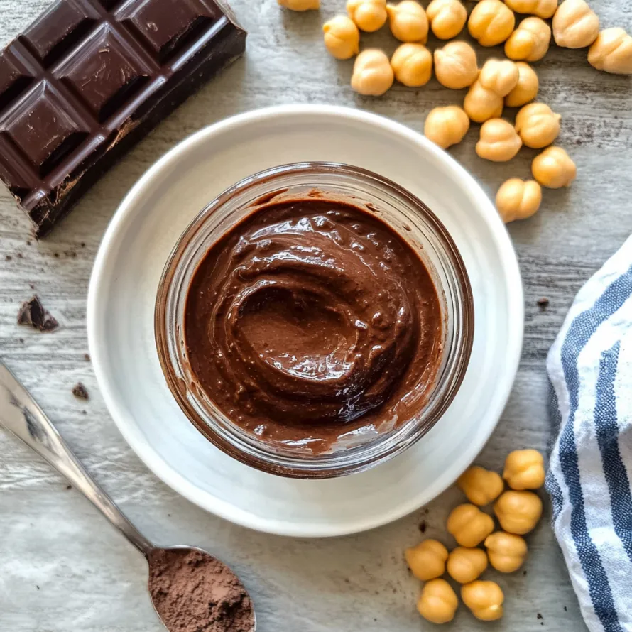 A jar of chocolate sauce with a spoon in it.