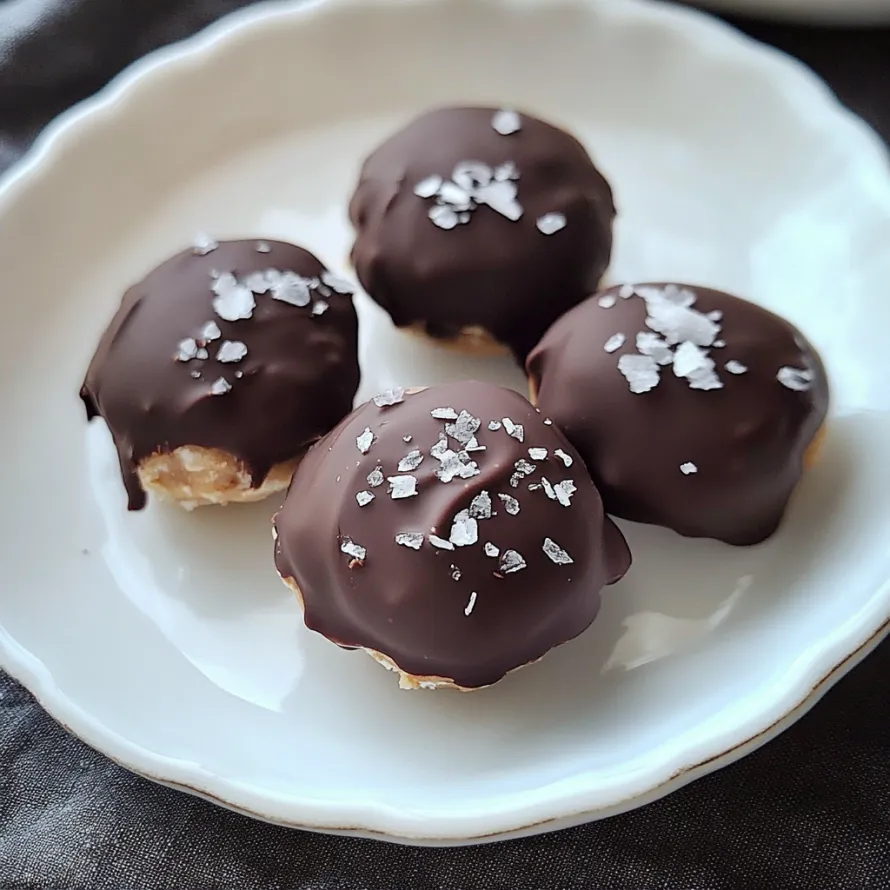 A plate of chocolate covered desserts.