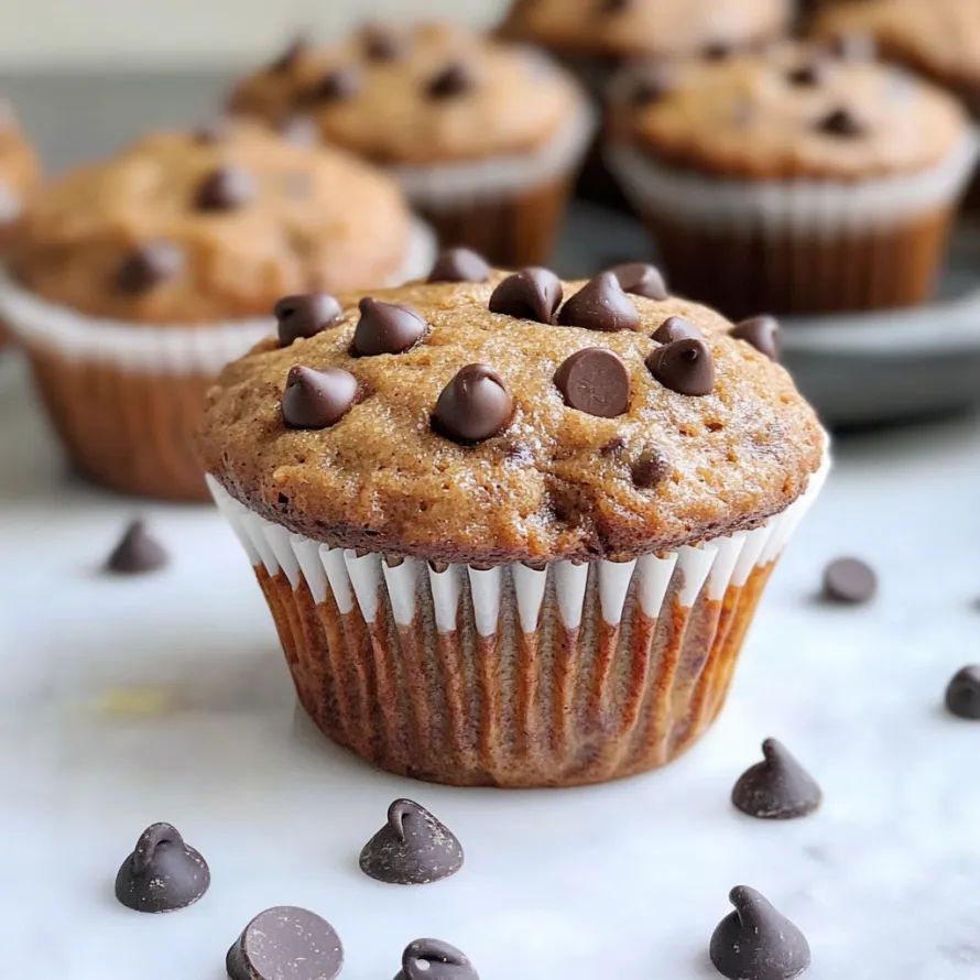 A muffin topped with melty chocolate chips.