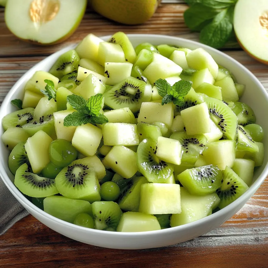 Kiwi, pears, and lime tossed together in a wide bowl.