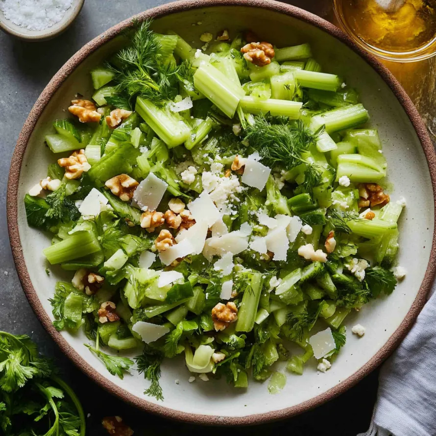 Veggies, cheese, and nuts tossed in a bowl.