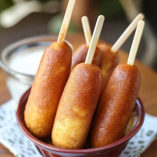 A bowl of corn dogs.