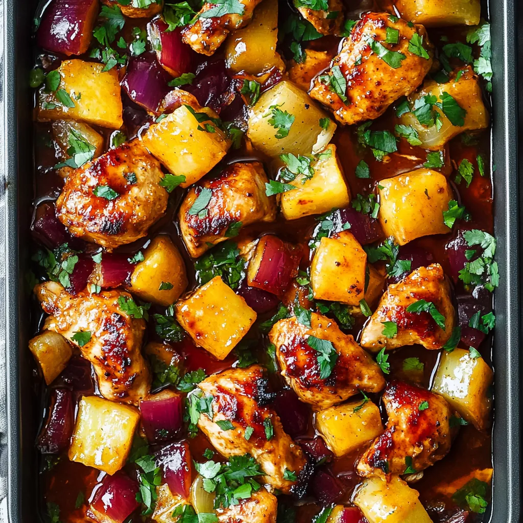 Chicken baked with sweet peppers and onions.