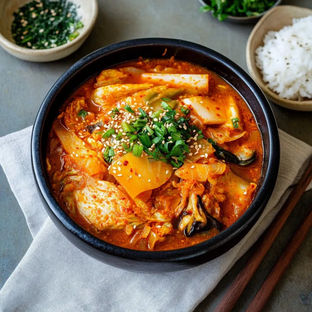 Soup bowl with tender veggies and fluffy rice on the side.