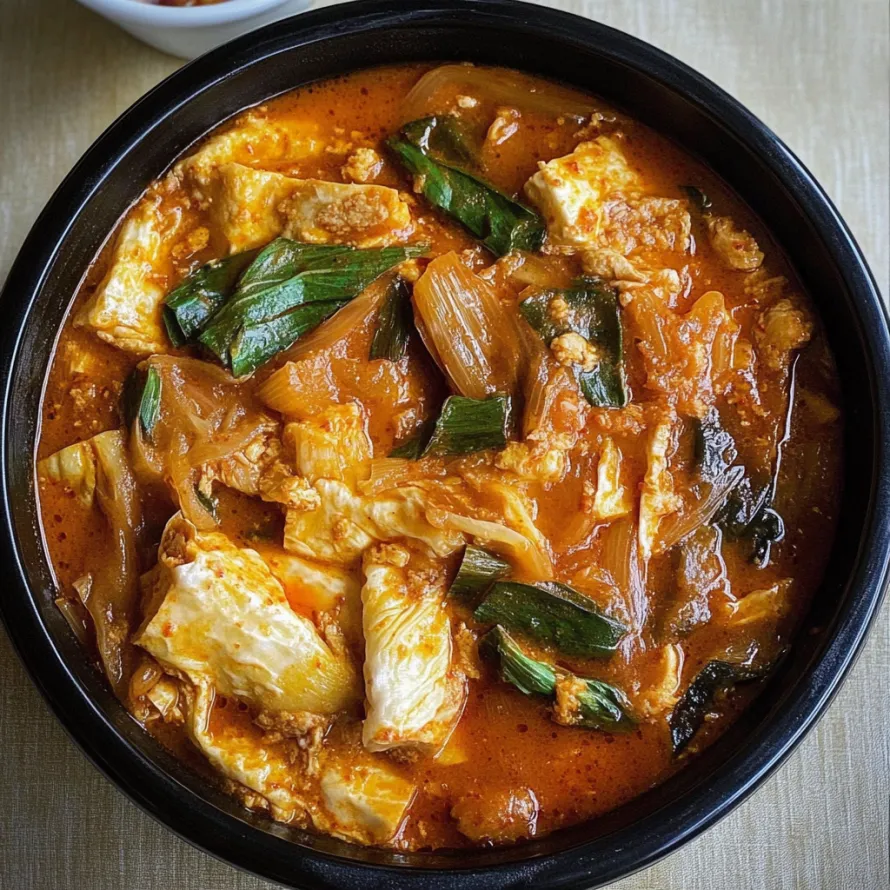 A bowl packed with hot food and topped with a handful of green onion.