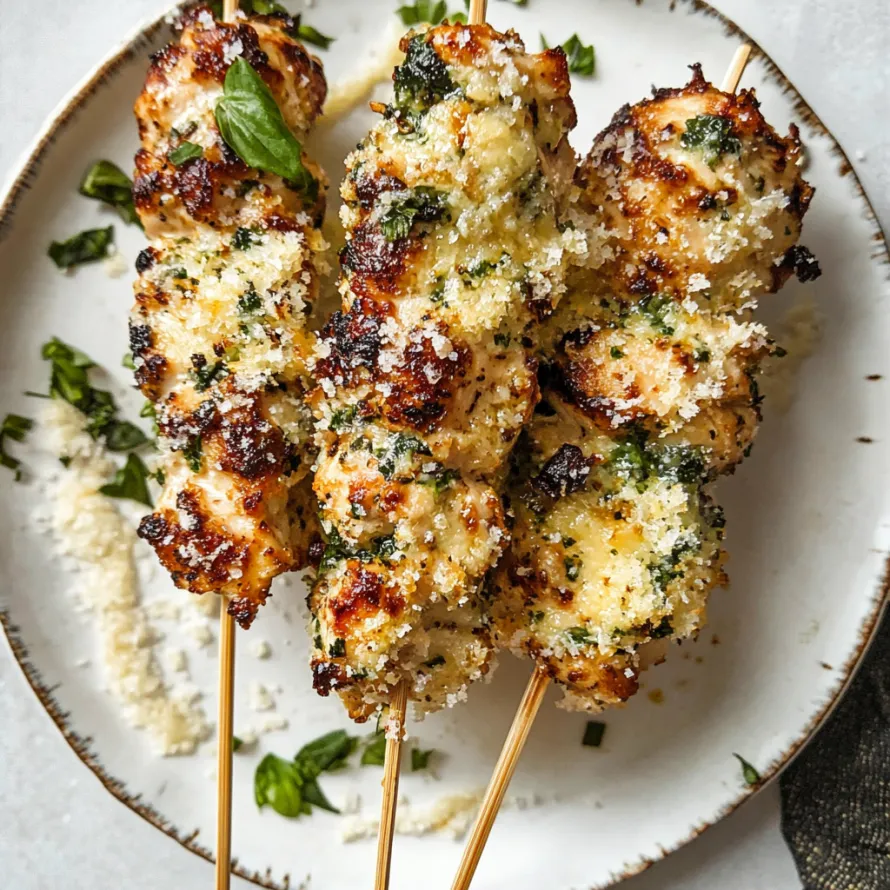 A plate with two pieces of meat on a stick.