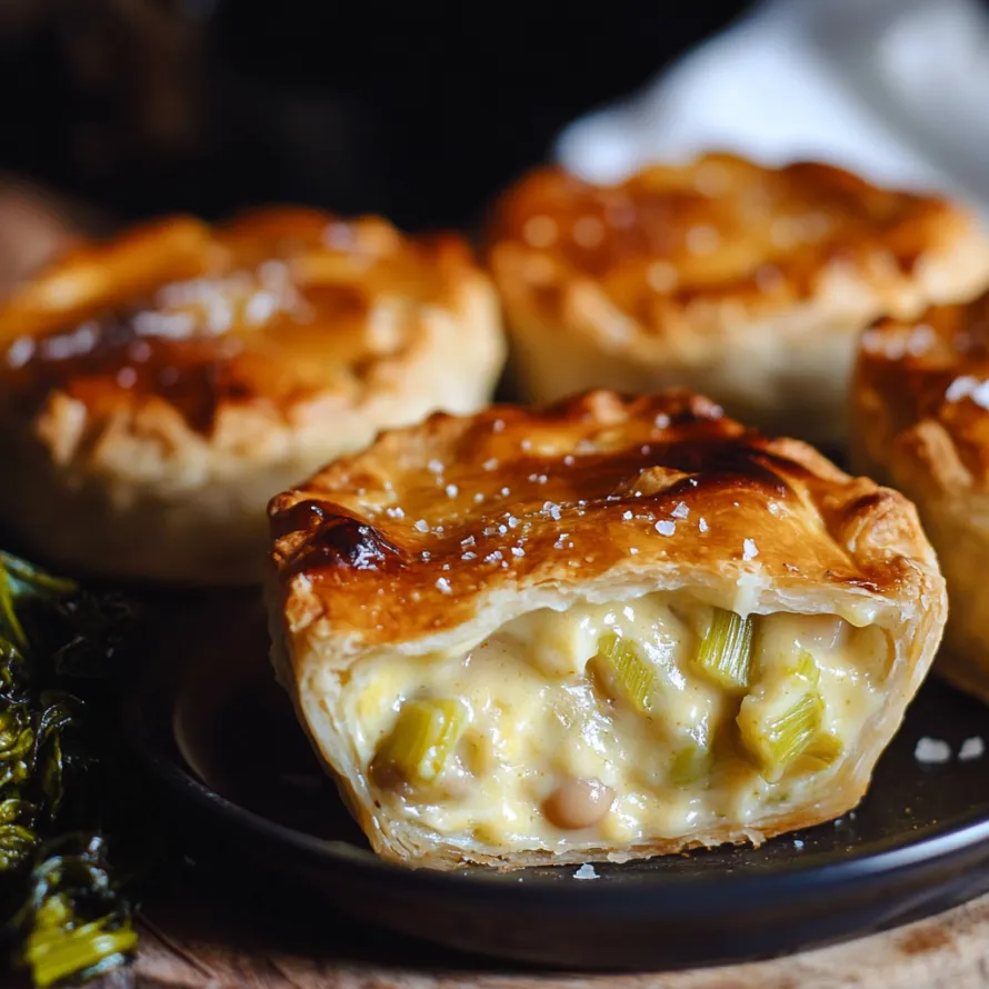Three mini pies piled on a single plate.