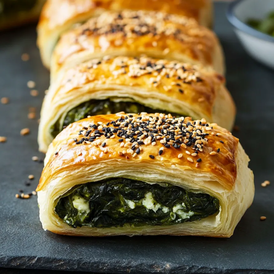 Pastries lined up, sprinkled with black seeds.