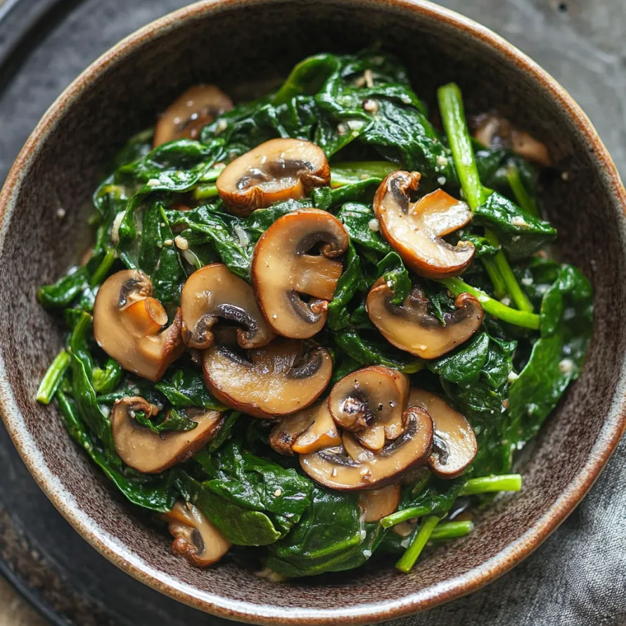 A bowl with mushrooms and leafy veggies.